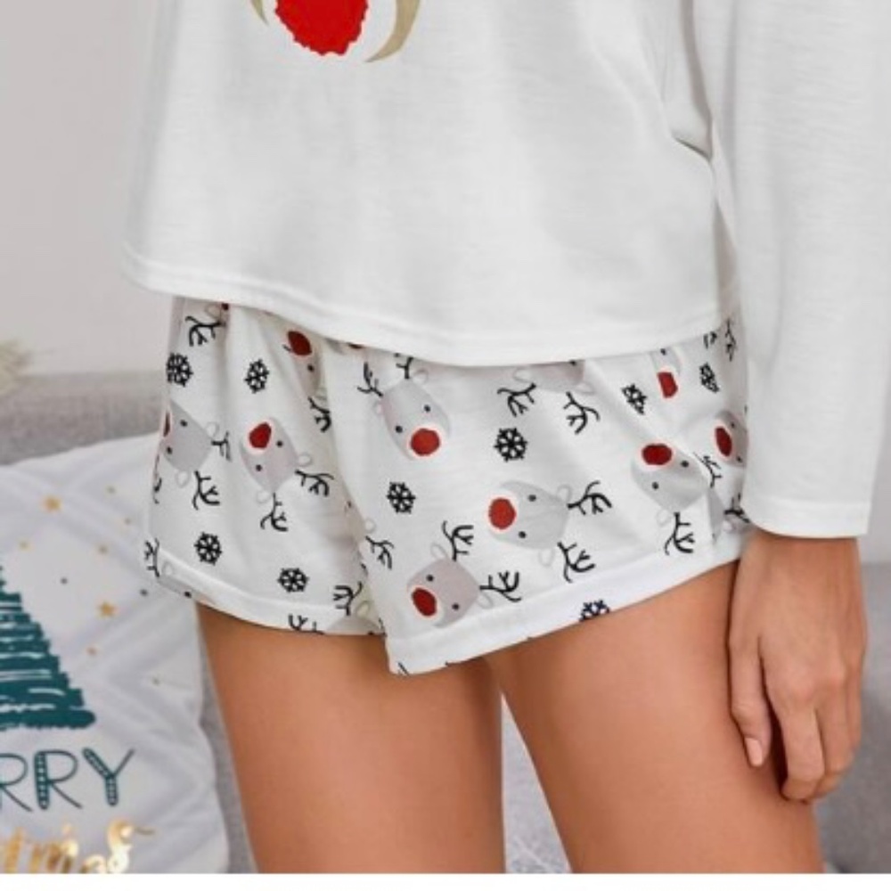 Christmas Reindeer Print Pajama Shorts